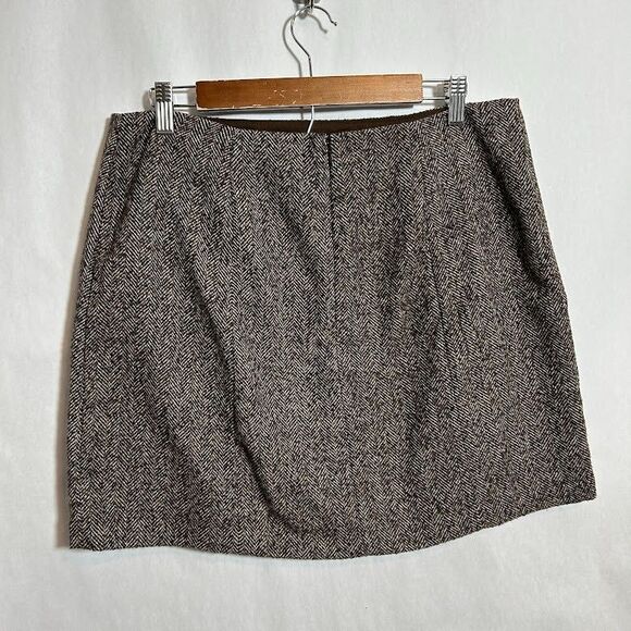 ANA Womens Herringbone Tweed Wool Blend Skirt 12 Brown Mini A-Line Preppy Twee - Picture 3 of 8